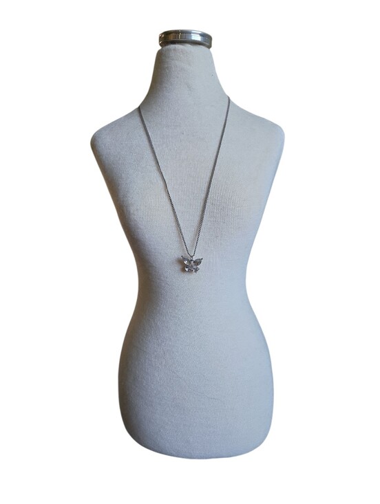 Jewelry - Silver Toned Crystal Butterfly Pendant Necklace 18"